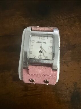 Billabong Pink Leather Cuff Watch with White Dial